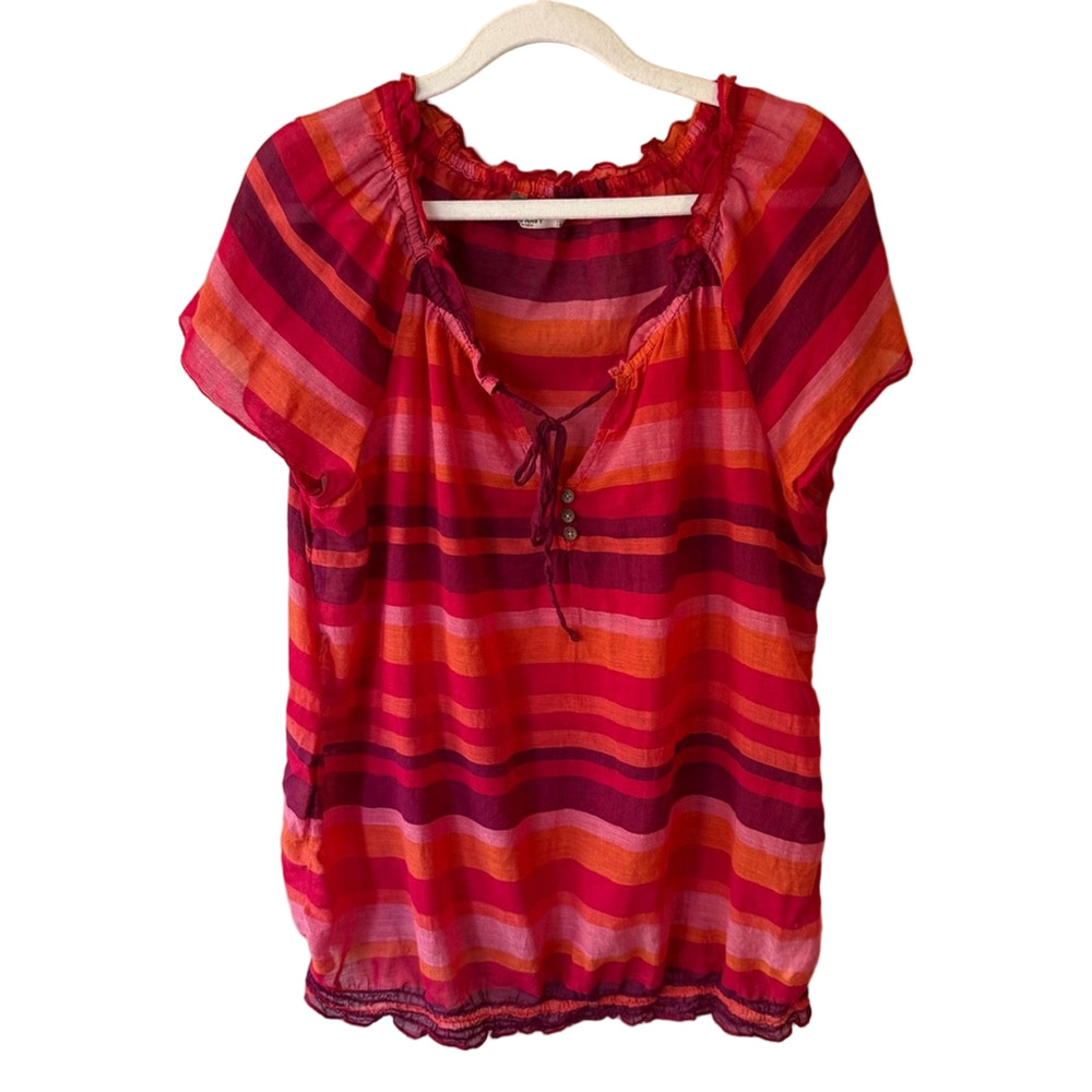 Old Navy Relaxed Red and Pink Tie Front Blouse Women’s L Sheer Lightweight